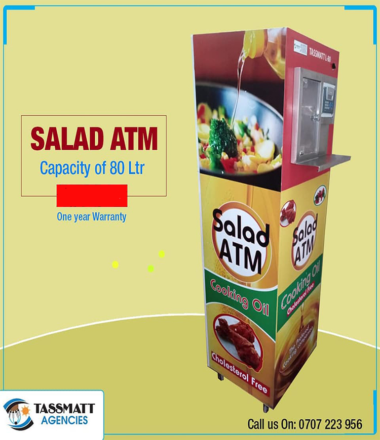 Salad oil ATM machines; innovative concepts that allows customers to buy oil depending on the amount of money they intend to spend